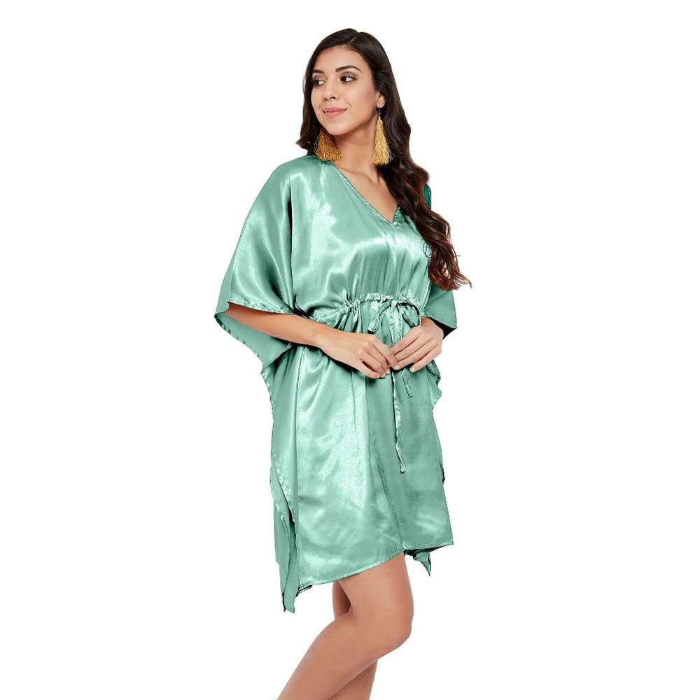 Women's Satin Solid Mini Night Dress Trendy Robe Kaftan Night Wear - Picture 2 of 6